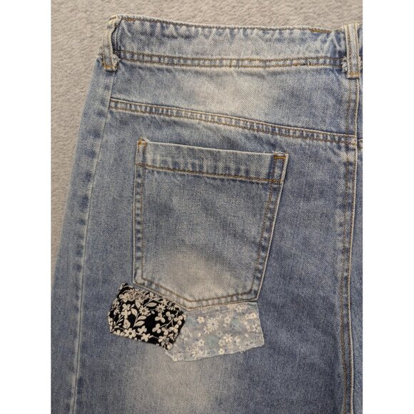 White Birch Black Label Jeans Womens 10 Light Wash Wide Leg Patchwork Boho - Picture 12 of 16